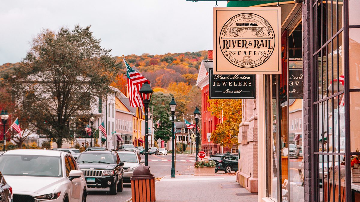 Historic Bank Street in downtown New Milford, Connecticut